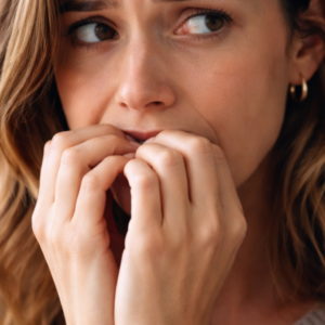 Woman nervously biting nails