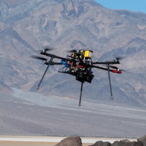 A NASA drone flying in Death Valley, California