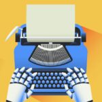 Illustration of robot hands using a typewriter.