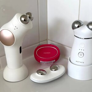 Three microcurrent devices on a counter.