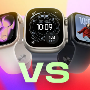 Three models of Apple Watches with "vs" below them.