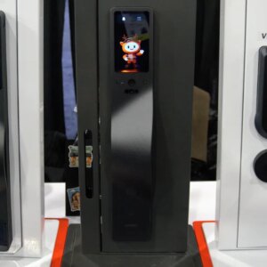 selection of smart locks on demo door frames