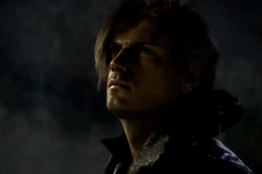 leon kennedy looking up in the air