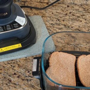 two pieces of toast in a Ninja Crispi