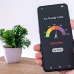 phone showing unhealthy indoor air quality reading