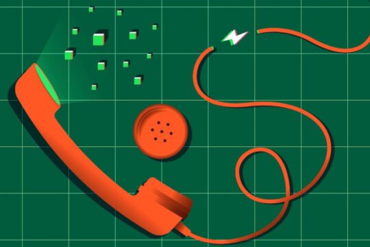 Broken handset on a floor with pixel details.